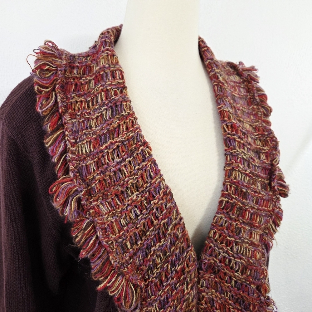 Storybook Knits Horse Cardigan Sweater Dark Brown Equestrian Fringe Plus Size 1X - Picture 4 of 5